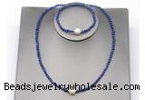 CFN618 4mm faceted round lapis lazuli & potato white freshwater pearl jewelry set