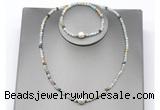 CFN620 4mm faceted round amazonite & potato white freshwater pearl jewelry set