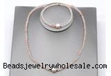 CFN621 4mm faceted round pink aventurine & potato white freshwater pearl jewelry set