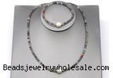 CFN636 4mm faceted round African bloodstone & potato white freshwater pearl jewelry set