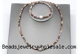 CFN639 4mm faceted round brown zebra jasper & potato white freshwater pearl jewelry set