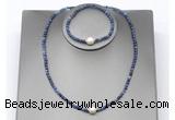 CFN643 4mm faceted round sodalite & potato white freshwater pearl jewelry set