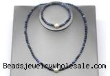 CFN644 4mm faceted round dumortierite & potato white freshwater pearl jewelry set