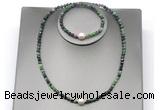 CFN645 4mm faceted round ruby zoisite & potato white freshwater pearl jewelry set