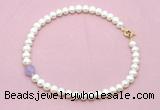 CFN701 9mm - 10mm potato white freshwater pearl & lavender amethyst necklace