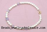 CFN704 9mm - 10mm potato white freshwater pearl & lavender amethyst necklace