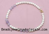 CFN708 9mm - 10mm potato white freshwater pearl & lavender amethyst necklace