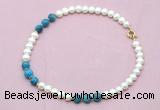 CFN723 9mm - 10mm potato white freshwater pearl & apatite necklace