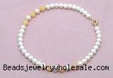 CFN740 9mm - 10mm potato white freshwater pearl & honey jade necklace