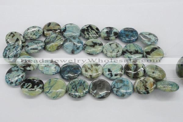 CFS108 15.5 inches 25mm flat round blue feldspar gemstone beads