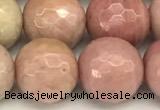 CFW63 15 inches 12mm faceted round pink wooden jasper beads