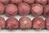 CFW65 15 inches 6mm faceted round pink wooden jasper beads