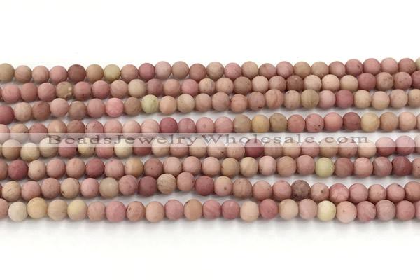 CFW70 15 inches 4mm round matte pink wooden jasper beads