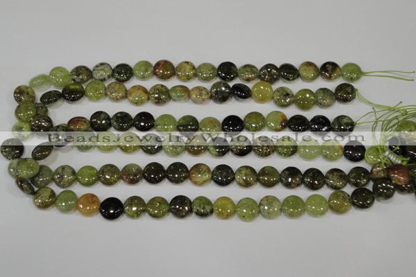 CGA212 15.5 inches 12mm flat round natural green garnet beads