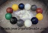 CGB3004 7.5 inches 20mm carved round mixed agate bracelet wholesale