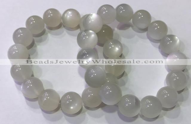 CGB4519 7.5 inches 14mm round white moonstone beaded bracelets