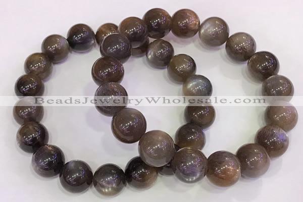 CGB4571 7.5 inches 12mm round black sunstone beaded bracelets