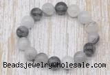 CGB5304 10mm, 12mm round black rutilated quartz beads stretchy bracelets