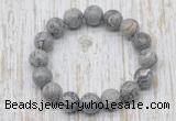 CGB5374 10mm, 12mm round grey picture jasper beads stretchy bracelets