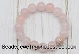 CGB5651 10mm, 12mm rose quartz beads with zircon ball charm bracelets