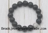 CGB5681 10mm, 12mm black lava beads with zircon ball charm bracelets