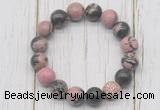 CGB5694 10mm, 12mm rhodonite beads with zircon ball charm bracelets