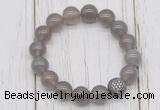 CGB5700 10mm, 12mm grey agate beads with zircon ball charm bracelets