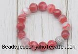 CGB5707 10mm, 12mm red banded agate beads with zircon ball charm bracelets