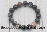 CGB5711 10mm, 12mm black banded agate beads with zircon ball charm bracelets