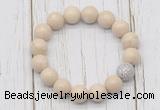 CGB5730 10mm, 12mm white fossil jasper beads with zircon ball charm bracelets