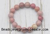 CGB5731 10mm, 12mm pink wooden jasper beads with zircon ball charm bracelets