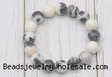 CGB5742 10mm, 12mm black & white jasper beads with zircon ball charm bracelets