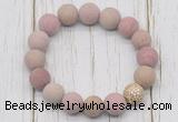 CGB5810 10mm, 12mm matte pink wooden jasper beads with zircon ball charm bracelets