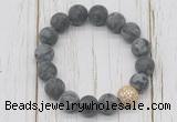 CGB5820 10mm, 12mm matte black labradorite beads with zircon ball charm bracelets