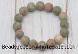 CGB5823 10mm, 12mm matte unakite beads with zircon ball charm bracelets