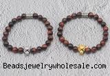 CGB6014 8mm round red tiger eye bracelet with leopard head for men