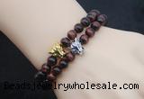 CGB6017 8mm round grade AA red tiger eye bracelet with leopard head for men