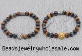 CGB6025 8mm round grade AA colorful tiger eye bracelet with lion head for men