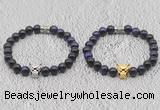 CGB6029 8mm round purple tiger eye bracelet with leopard head for men