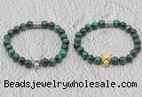 CGB6038 8mm round green tiger eye bracelet with leopard head for men