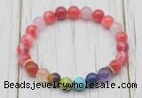 CGB6205 8mm red banded agate 7 chakra beaded mala stretchy bracelets