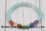 CGB6207 8mm sea blue banded agate 7 chakra beaded mala stretchy bracelets