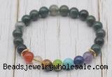 CGB6210 8mm moss agate 7 chakra beaded mala stretchy bracelets