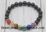 CGB6215 8mm black agate 7 chakra beaded mala stretchy bracelets