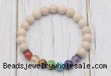 CGB6230 8mm white fossil jasper 7 chakra beaded mala stretchy bracelets