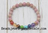 CGB6231 8mm pink wooden jasper 7 chakra beaded mala stretchy bracelets