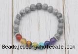 CGB6234 8mm grey picture jasper 7 chakra beaded mala stretchy bracelets