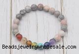 CGB6237 8mm pink zebra jasper 7 chakra beaded mala stretchy bracelets