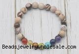 CGB6238 8mm brown zebra jasper 7 chakra beaded mala stretchy bracelets