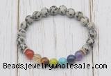 CGB6242 8mm dalmatian jasper 7 chakra beaded mala stretchy bracelets